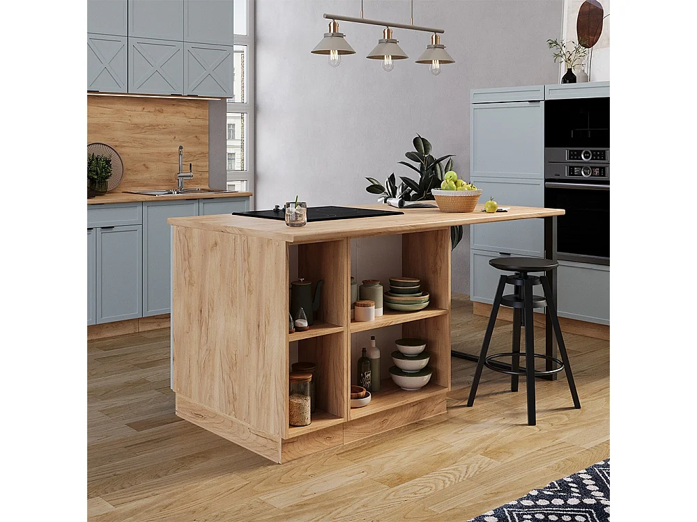Îlot de cuisine bleu clair-gris 90x60x82 fame-line
