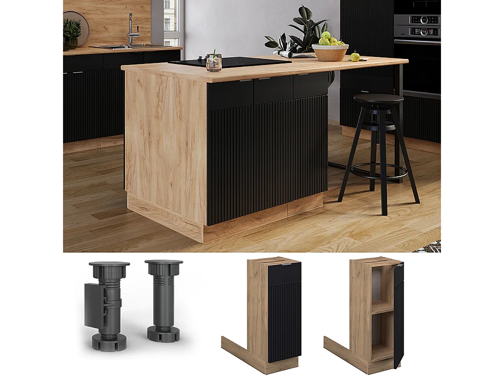 Îlot de cuisine noir rayé 30x70x82 fame-line