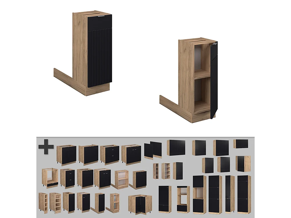 Îlot de cuisine noir rayé 30x70x82 fame-line