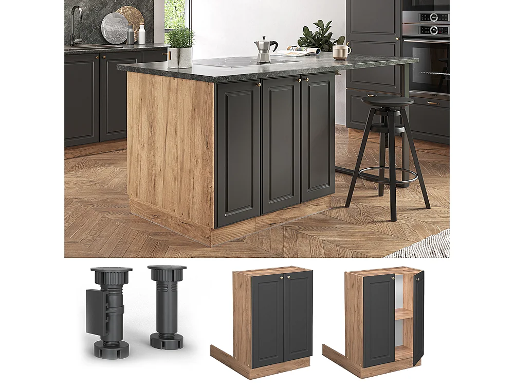 Îlot de cuisine anthracite-or 60x30x82 fame-line