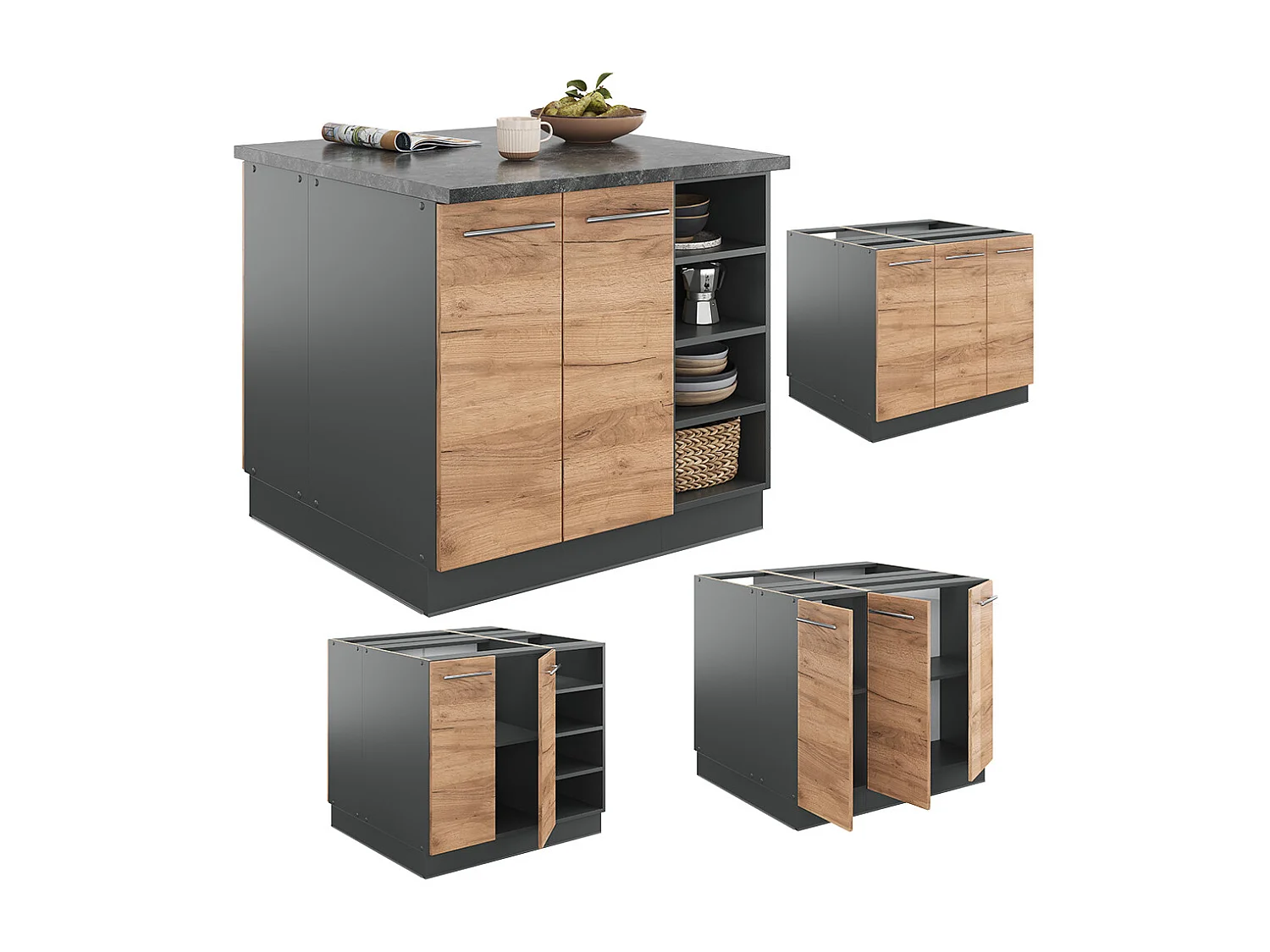 Kücheninsel goldkraft eiche/anthrazit 90x60x82 fame-line