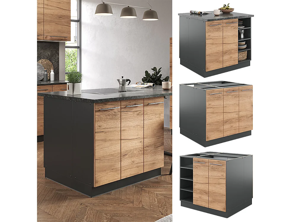 Îlot de cuisine chêne doré/anthracite 90x60x82 fame-line