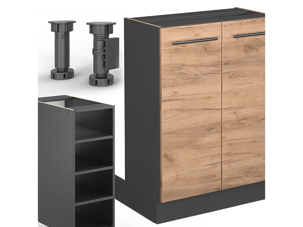 Îlot de cuisine chêne doré/anthracite 90x60x82 fame-line