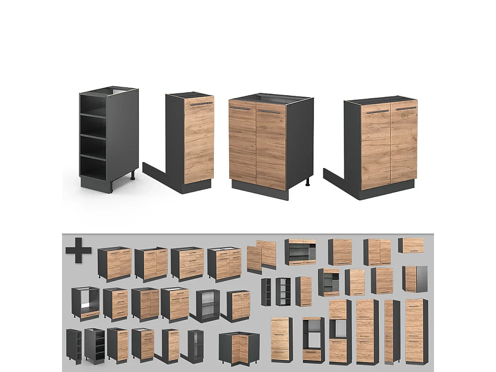 Îlot de cuisine chêne doré/anthracite 90x60x82 fame-line