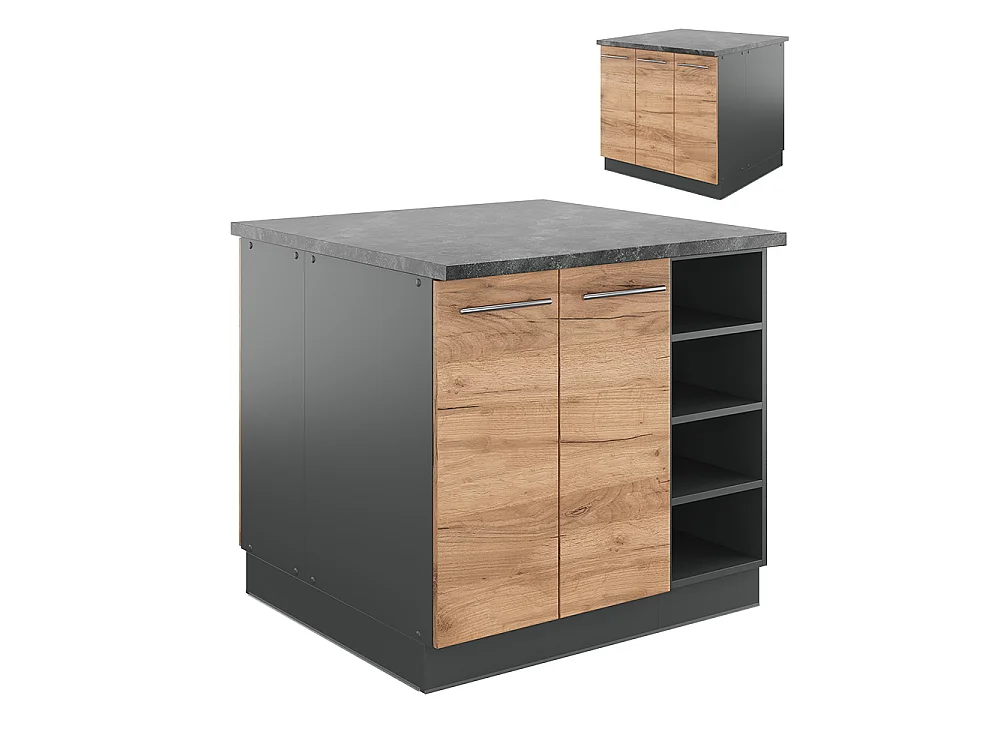 Îlot de cuisine chêne doré/anthracite 90x60x82 fame-line
