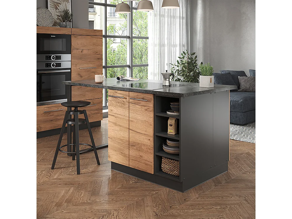 Îlot de cuisine chêne doré/anthracite 90x60x82 fame-line