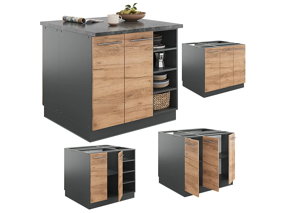 Îlot de cuisine chêne doré/anthracite 90x60x82 fame-line