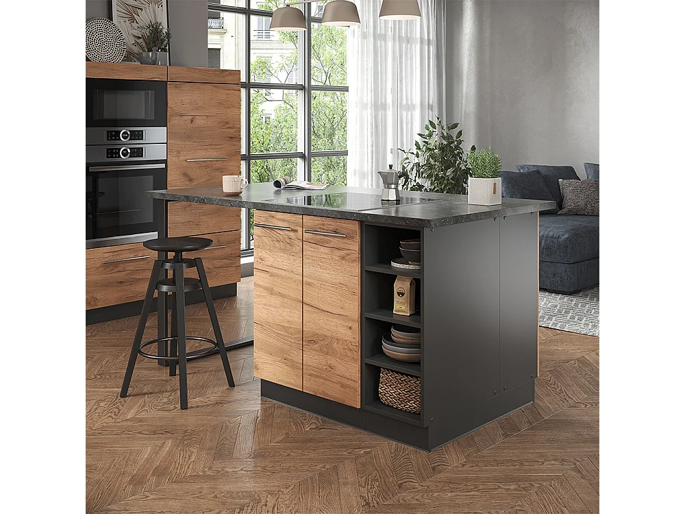 Wyspa kuchenna złoty dąb power/antracyt 90x60x82 fame-line