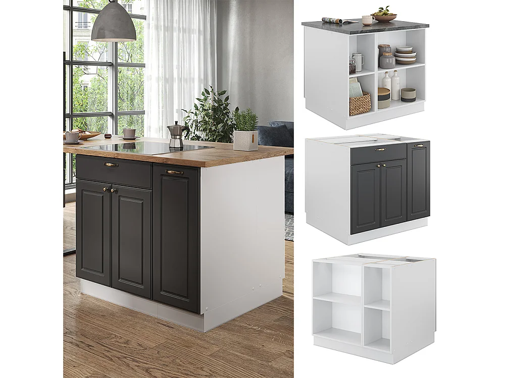 Îlot de cuisine anthracite-or/blanc 90x60x82 fame-line