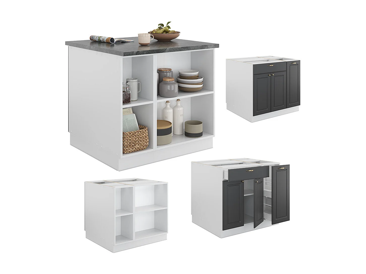 Îlot de cuisine anthracite-or/blanc 90x60x82 fame-line