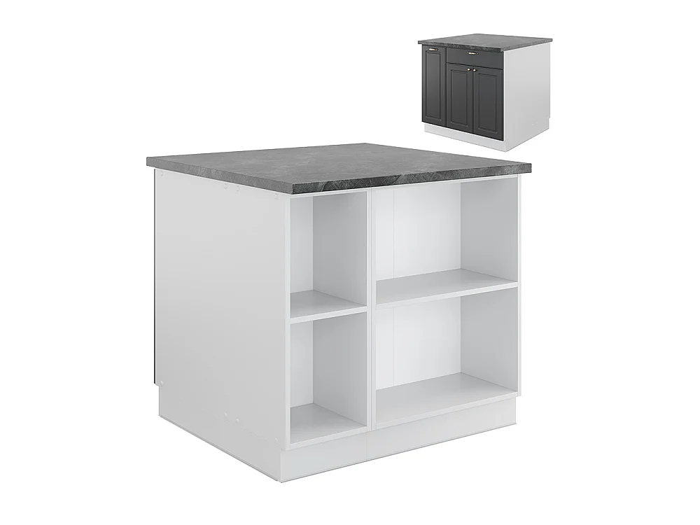 Kitchen island anthracite-gold/white 90x60x82 fame-line