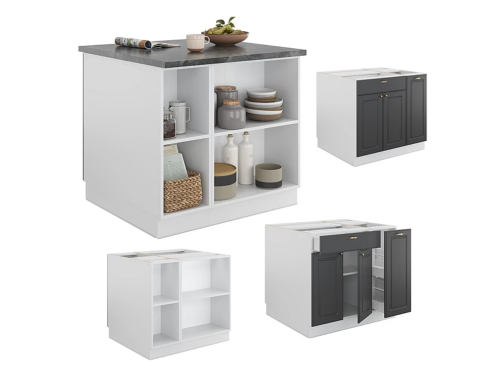 Kitchen island anthracite-gold/white 90x60x82 fame-line