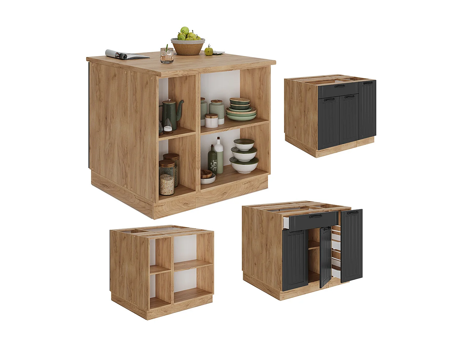 Îlot de cuisine gris foncé 90x60x82 fame-line