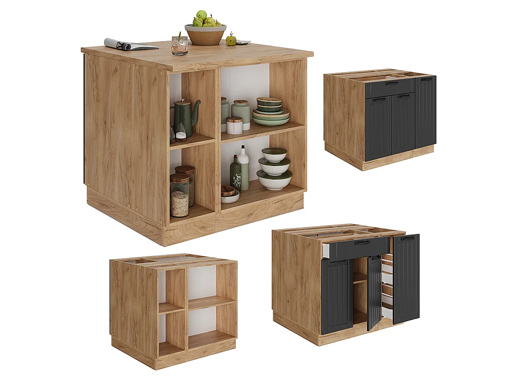 Îlot de cuisine gris foncé 90x60x82 fame-line
