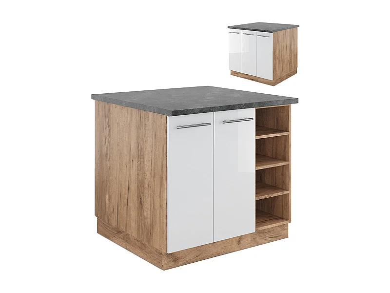 Kücheninsel weiß hochglanz/goldkraft eiche 90x60x82 fame-line