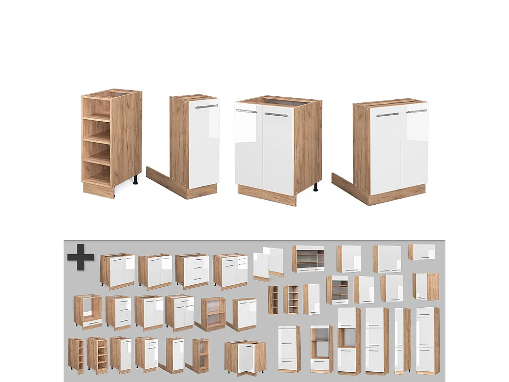 Îlot de cuisine blanc brillant/chêne doré 90x60x82 fame-line