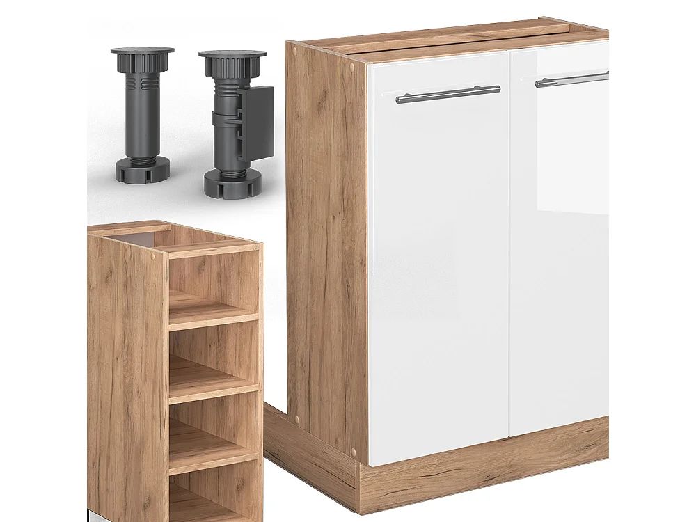 Îlot de cuisine blanc brillant/chêne doré 90x60x82 fame-line