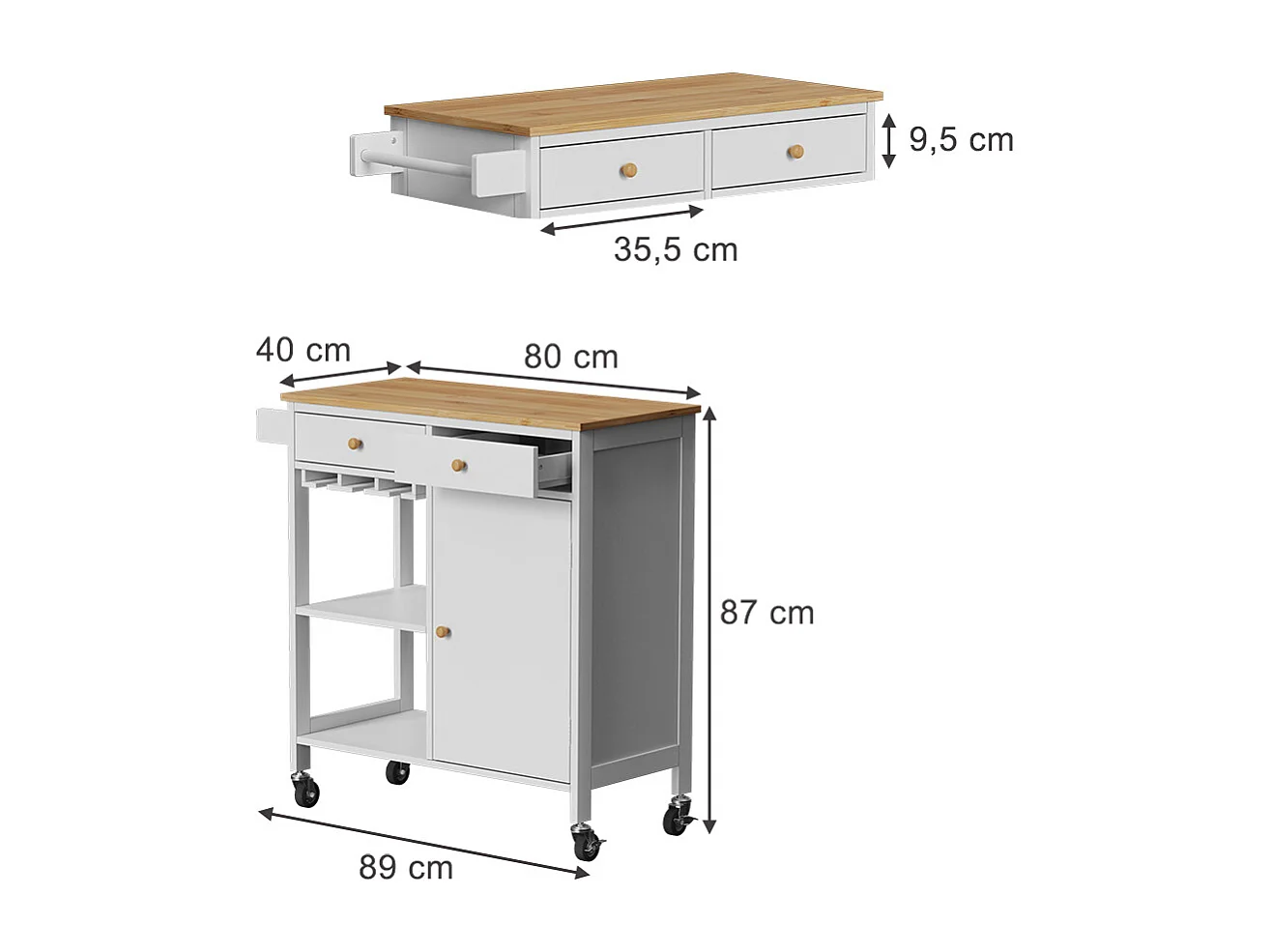 Küchenwagen weiß 89x40x87 trayz