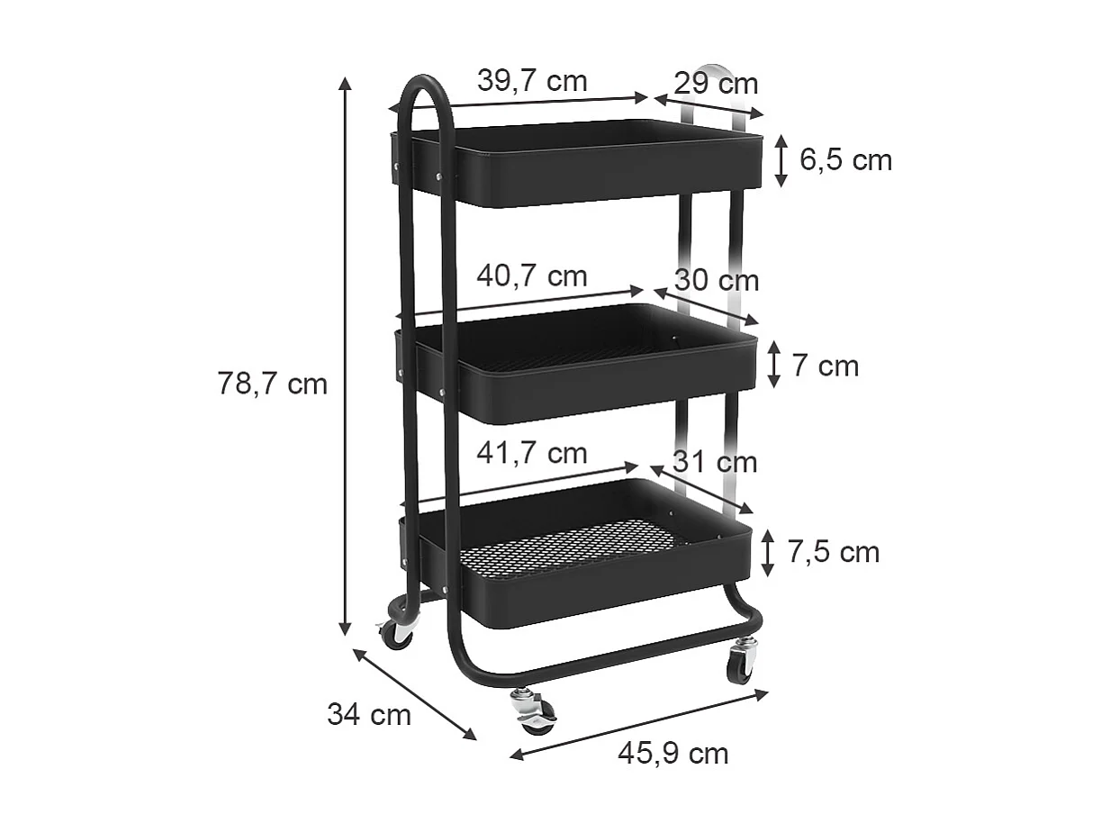 Caisson à roulettes noir 45.9x34x78.7 tron