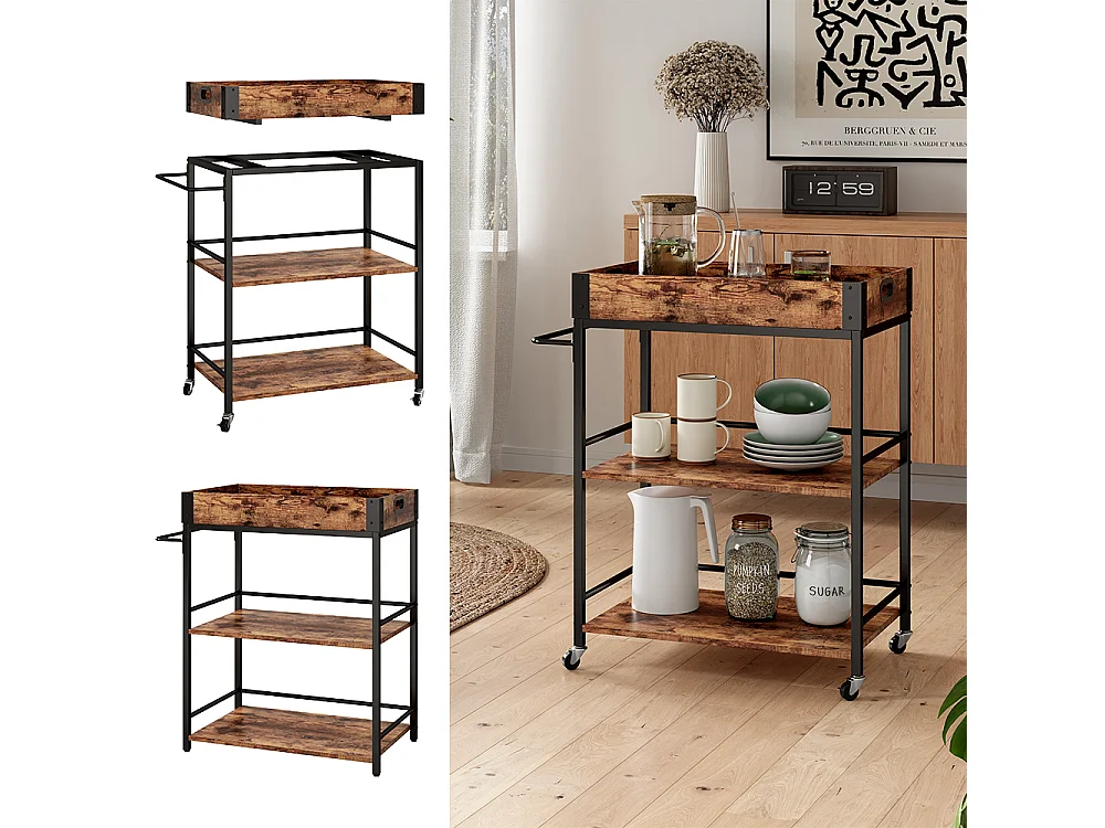 Mueble con ruedas roble rústico 65x40x84.5 fyrk