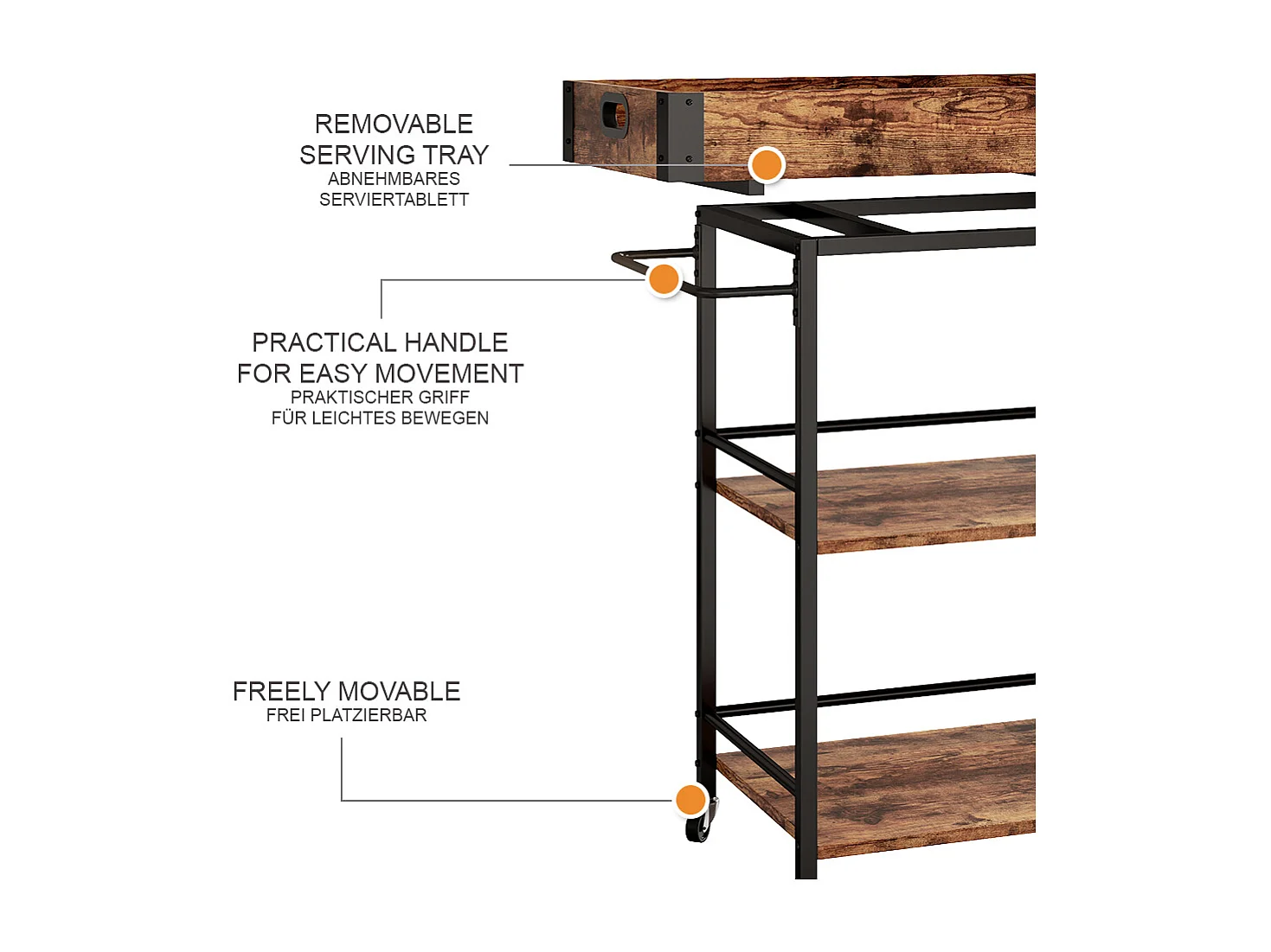 Mueble con ruedas roble rústico 65x40x84.5 fyrk