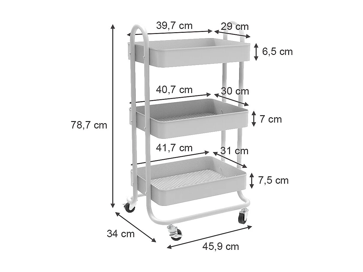 Rolling cabinet white 45.9x34x78.7 tron