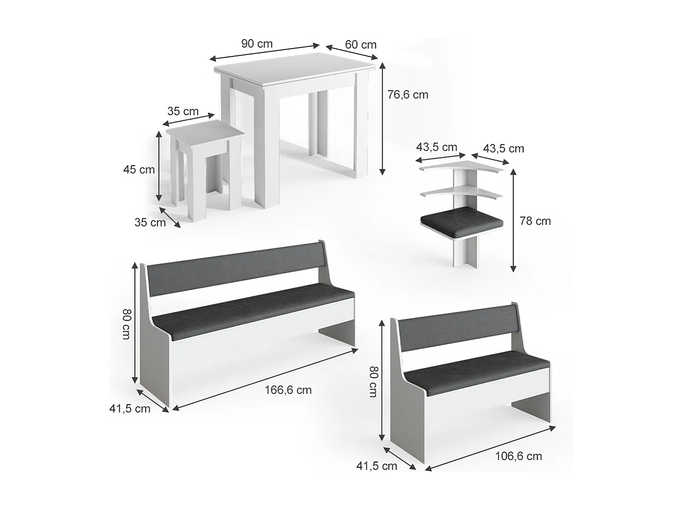 Groupe de banquettes dangle blanc 210x150x80 roman