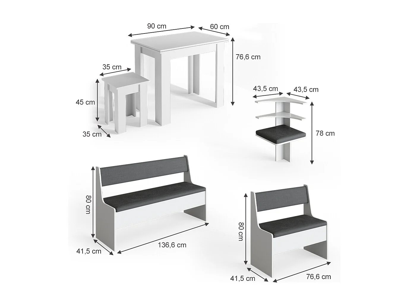 Groupe de banquettes dangle blanc 180x120x80 roman
