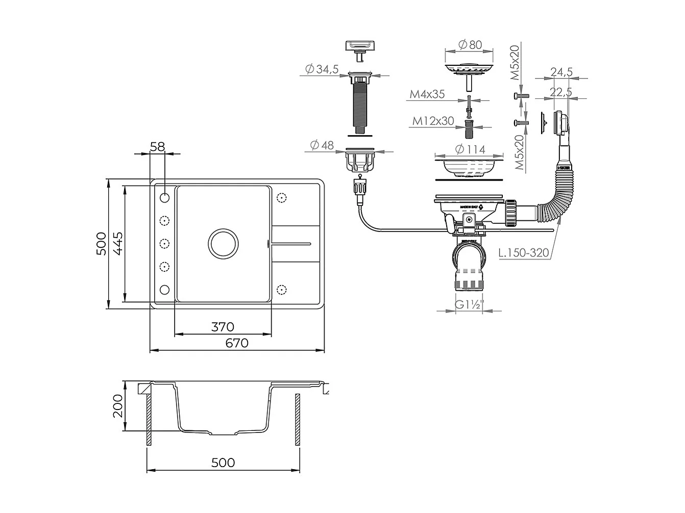 Evier blanc 67x50x20 osaka