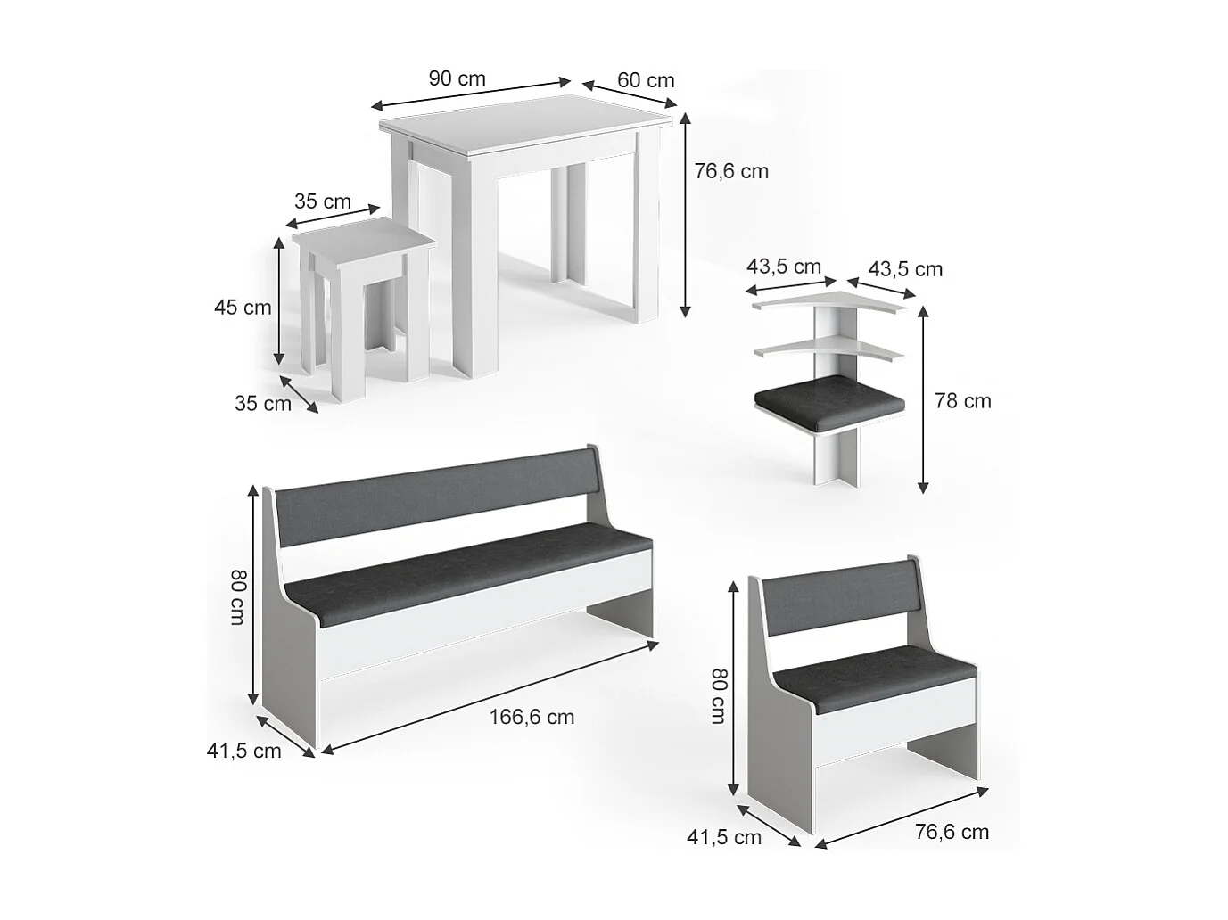 Groupe de banquettes dangle blanc 210x120x80 roman