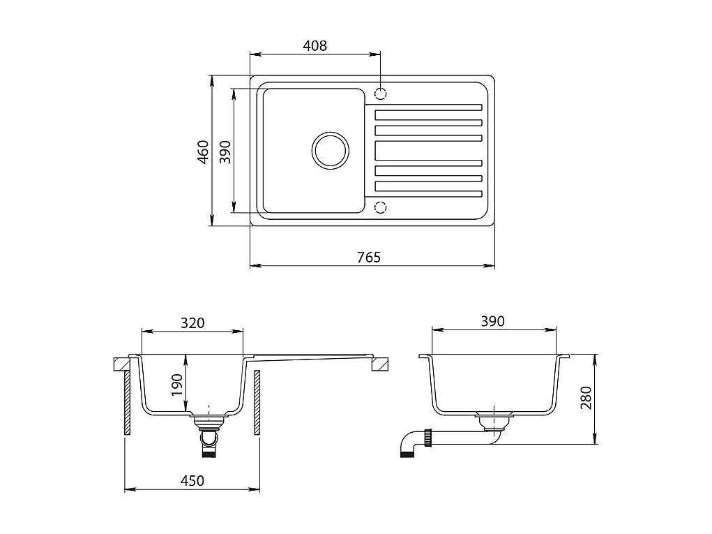 Spülbecken weiß 76.5x46x19 valencia