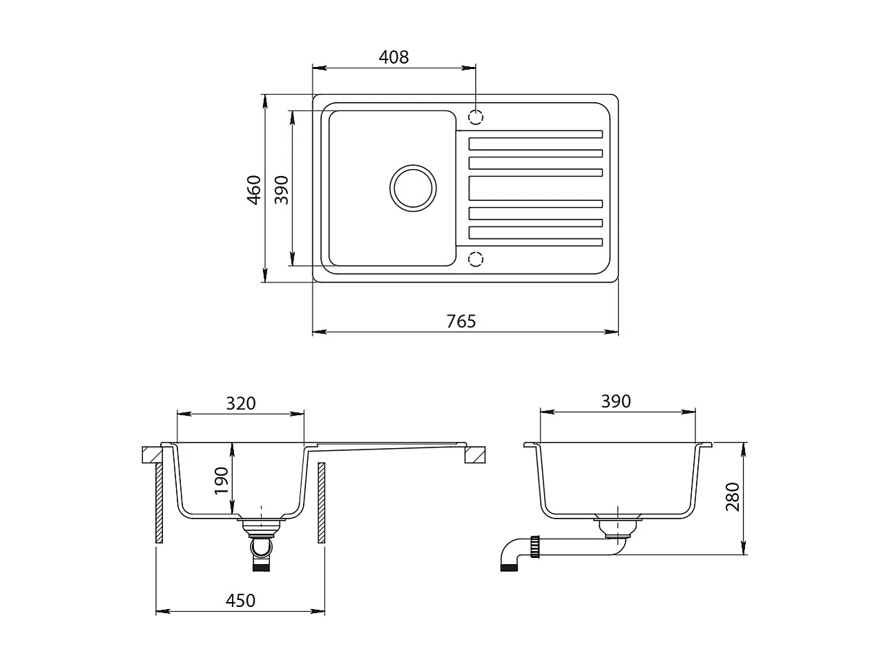 Spülbecken weiß 76.5x46x19 valencia