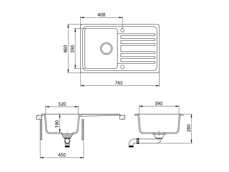 Spülbecken weiß 76.5x46x19 valencia