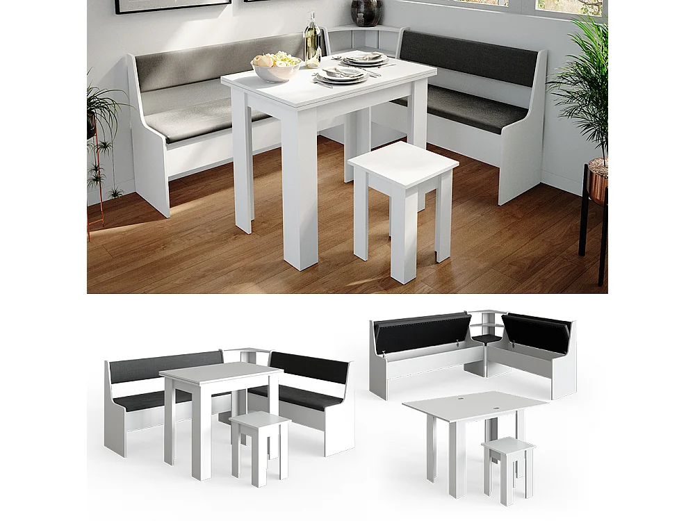 Gruppo panca ad angolo bianco 180x150x80 roman