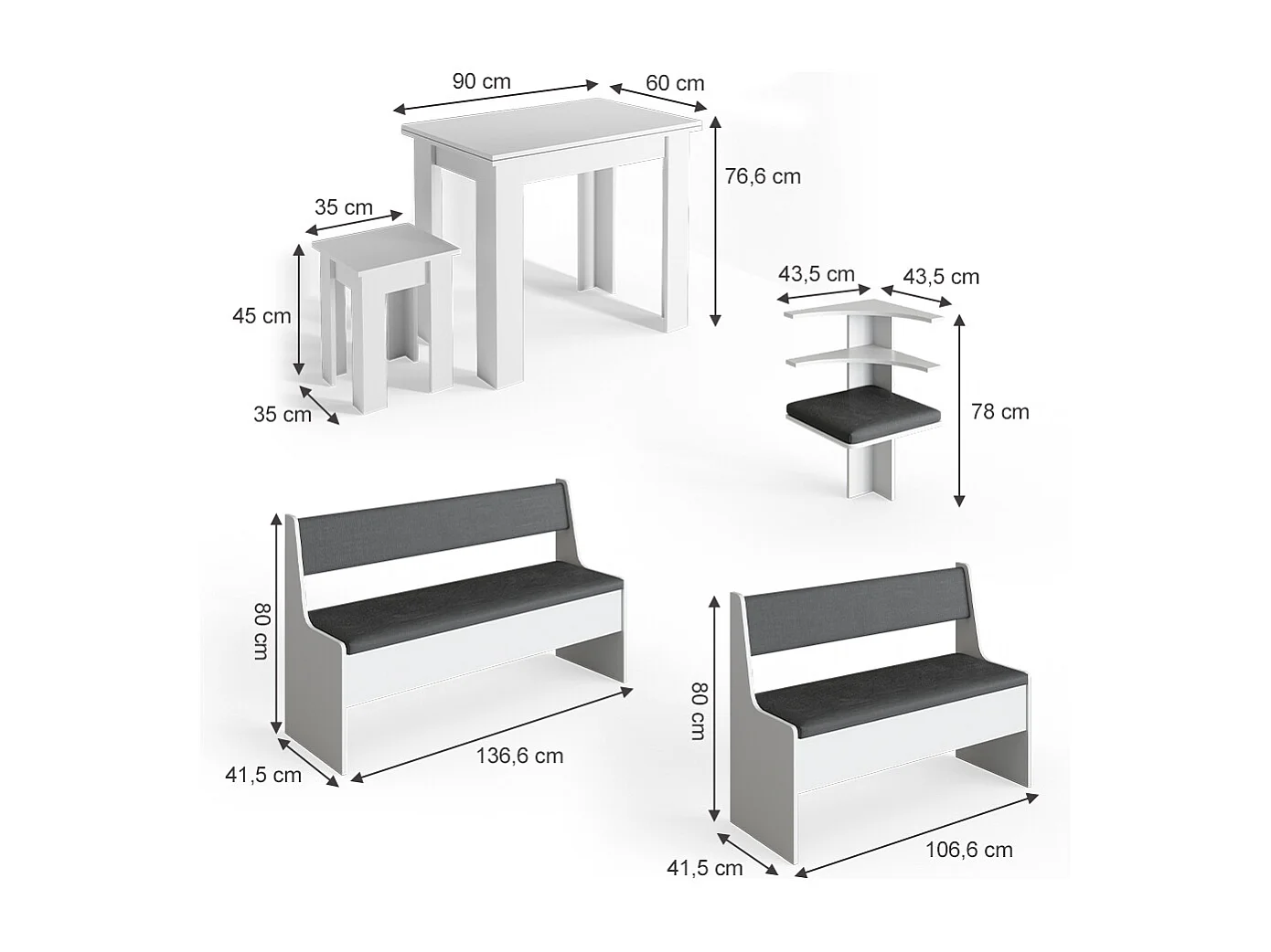 Gruppo panca ad angolo bianco 180x150x80 roman