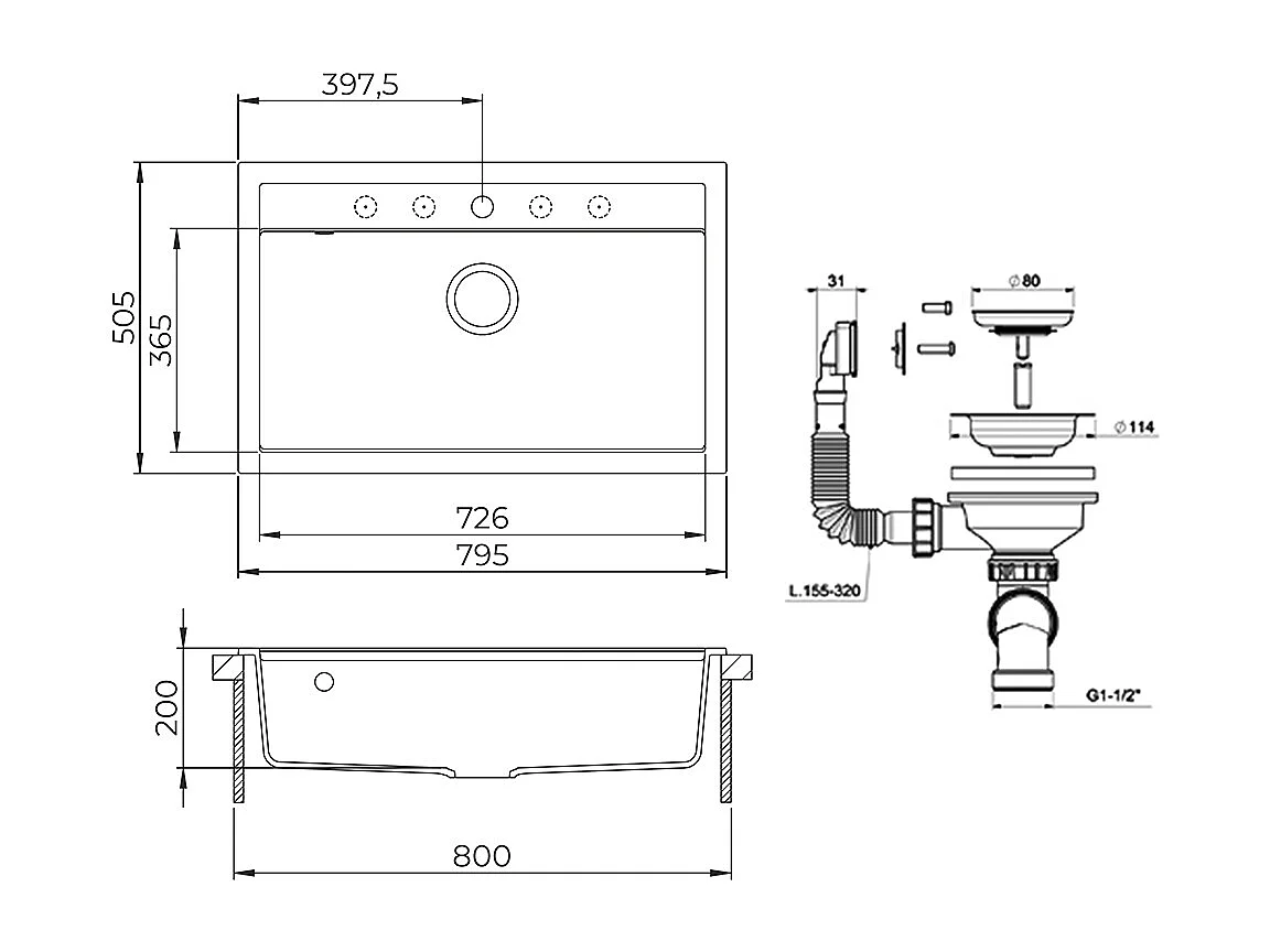 Spülbecken beige 80x51x20 sydney
