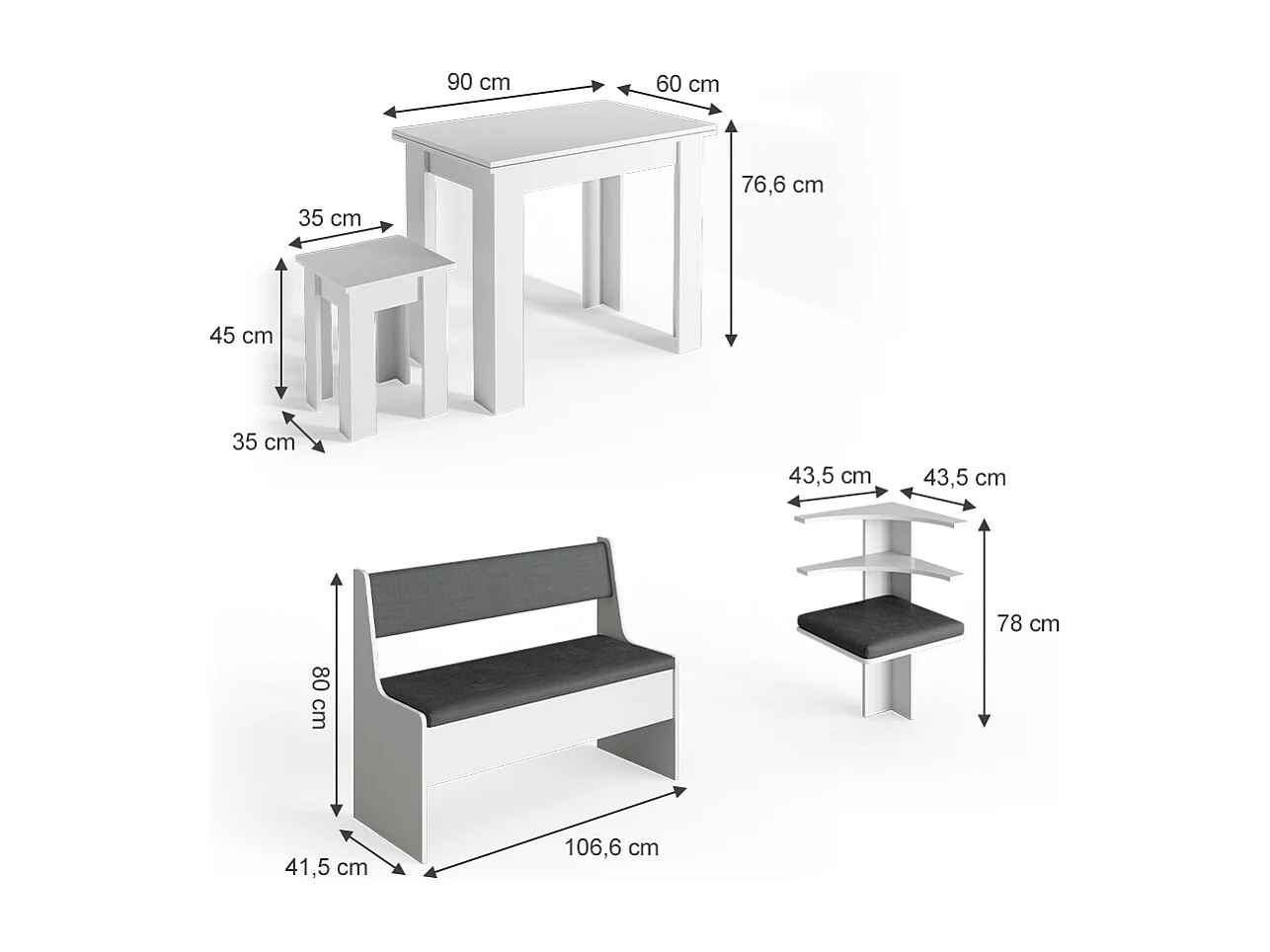 Eckbankgruppe weiß 150x150x80 roman