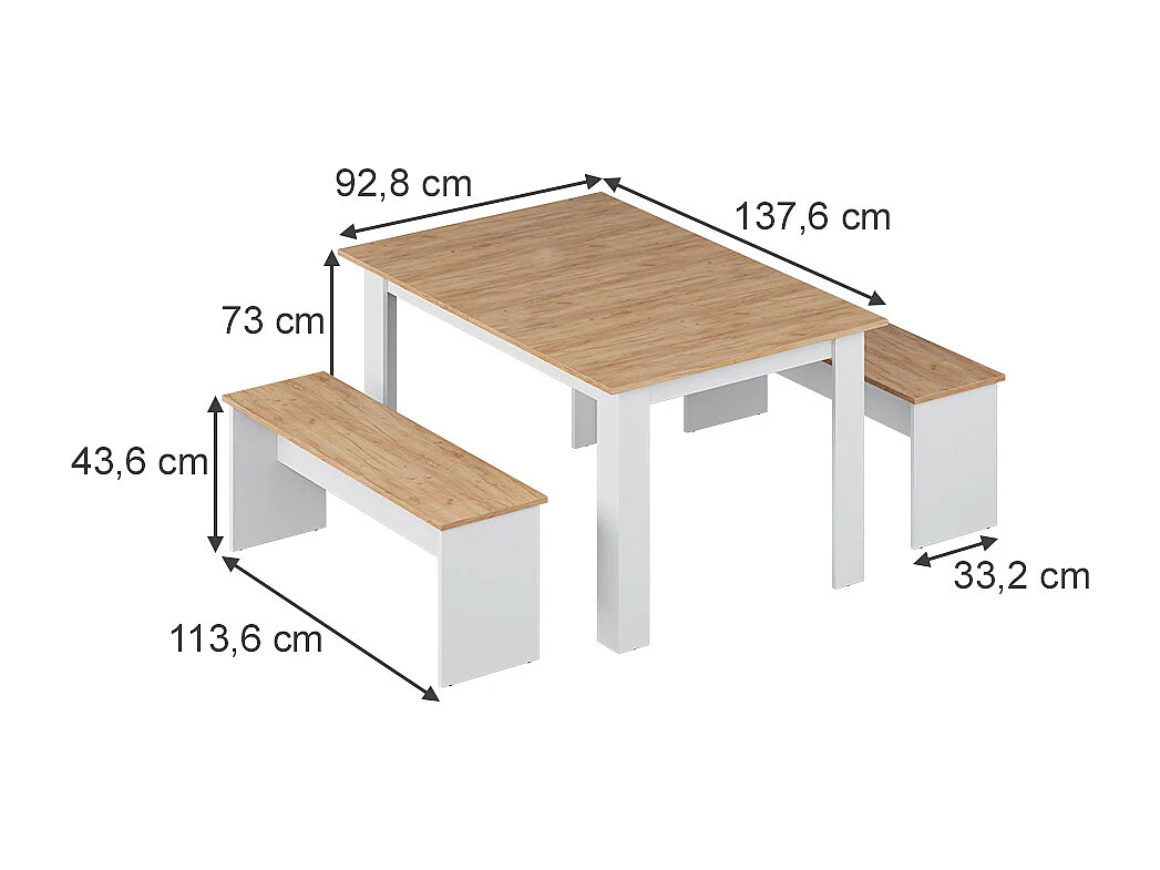 Ensemble de banquette dangle chêne blanc/force de lor 137.6x92.8x73 sentio