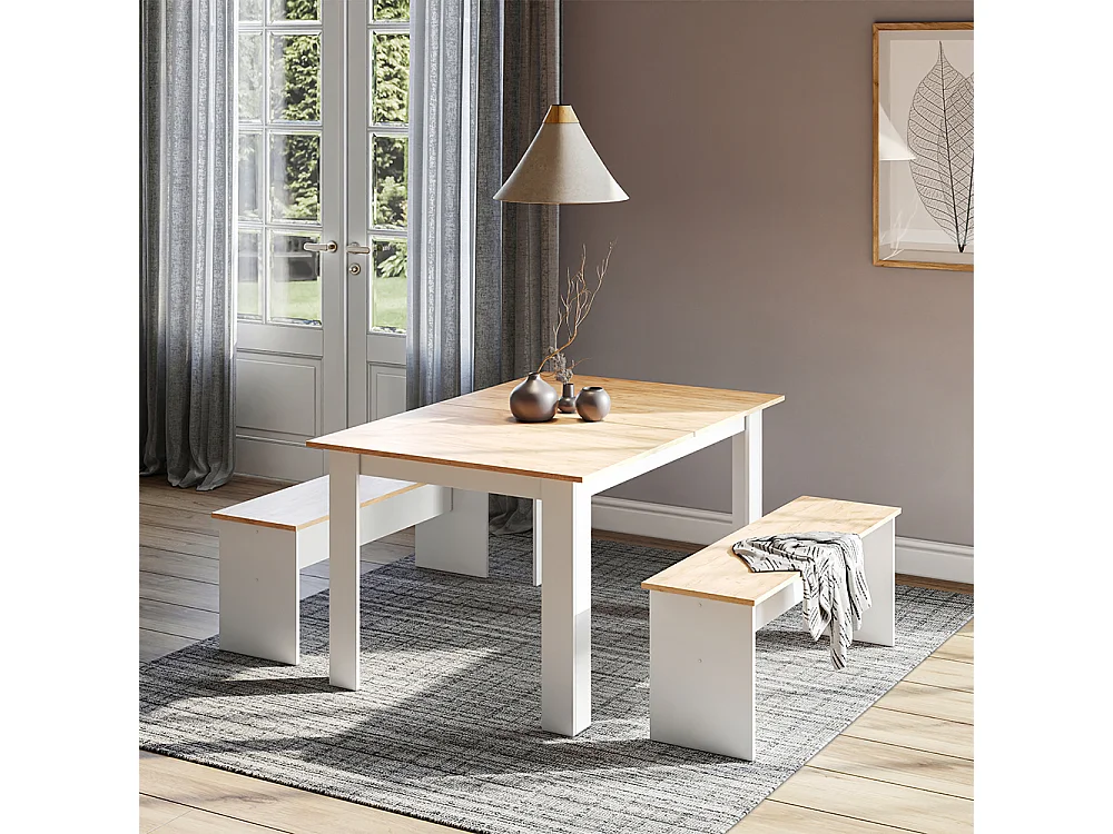 Hjørnebænkesæt hvid/gylden eg 137.6x92.8x73 sentio