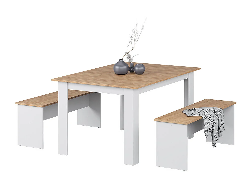 Hjørnebænkesæt hvid/gylden eg 137.6x92.8x73 sentio