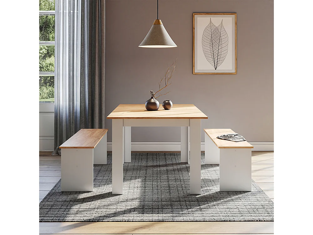Hjørnebænkesæt hvid/gylden eg 137.6x92.8x73 sentio