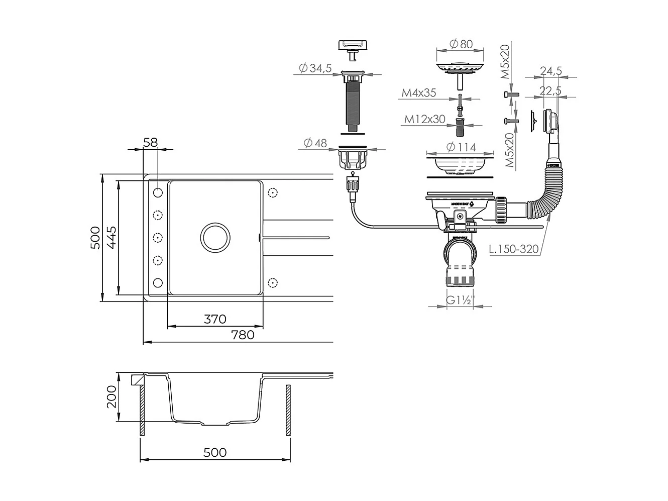 Spülbecken beton 78x50x20 kyoto