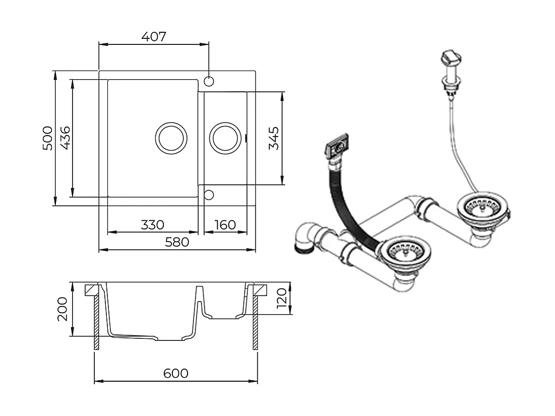 Evier blanc 58x50x28 prag