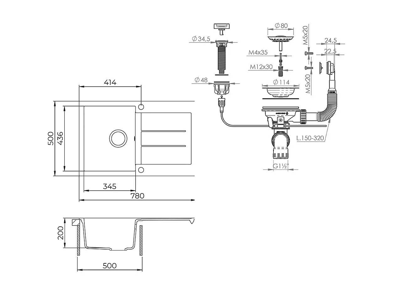 Sink white 78x50x20 kapstadt