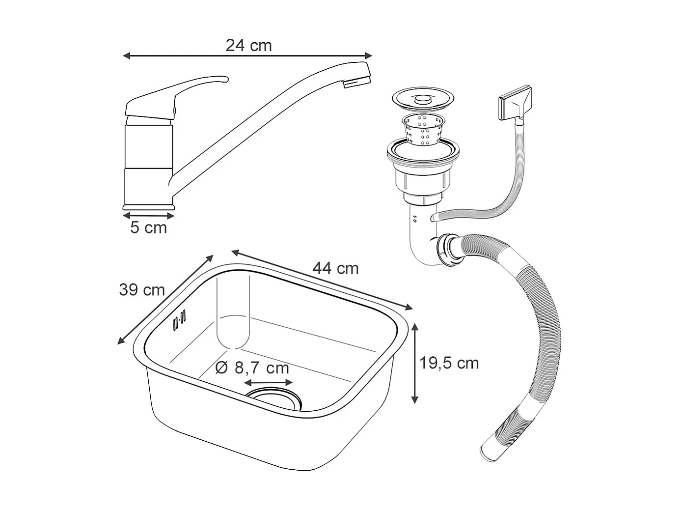 Spülbecken stahl 39x44x19.5 flova