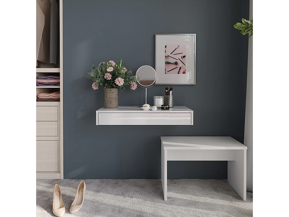 Estante de pared blanco/blanco alto brillo 81.4x40.1x12 sherry