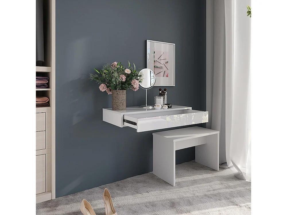 Estante de pared blanco/blanco alto brillo 81.4x40.1x12 sherry