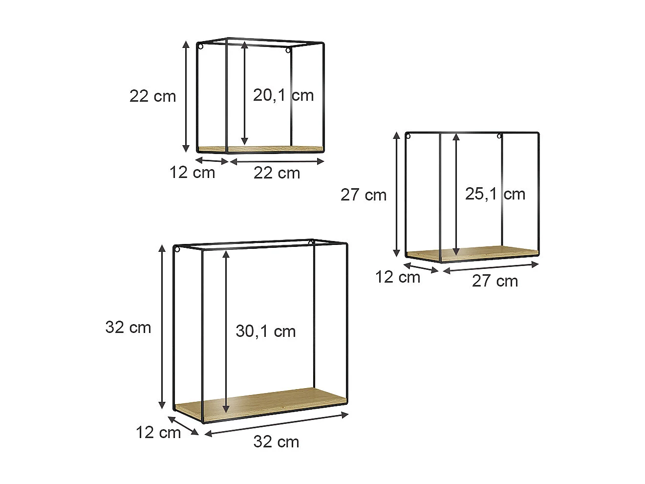 Étagère chêne de force doré 32x12x32 hilde