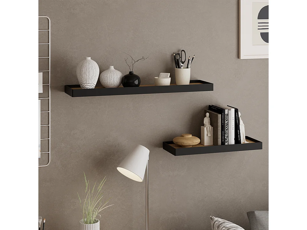 Muurplank zwart/eiken 60x15x3 erni