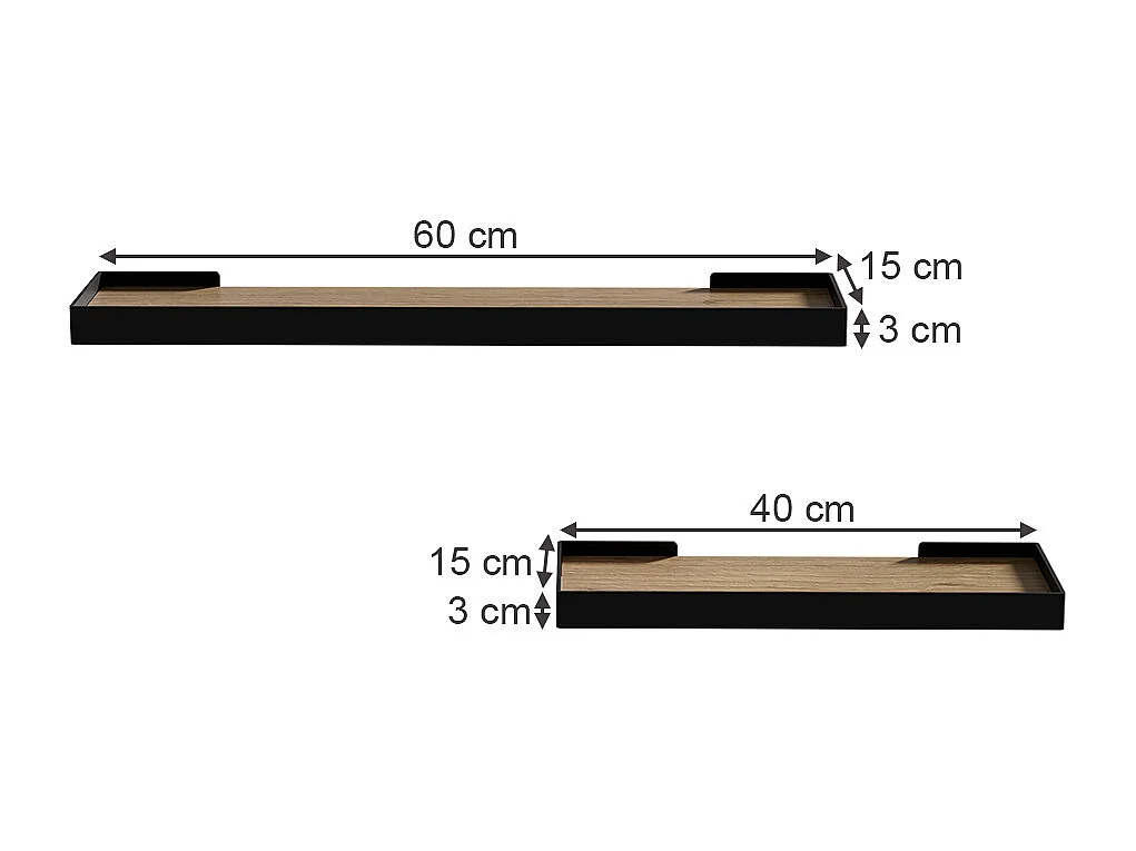 Muurplank zwart/eiken 60x15x3 erni